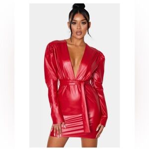 Red Faux Leather Dress